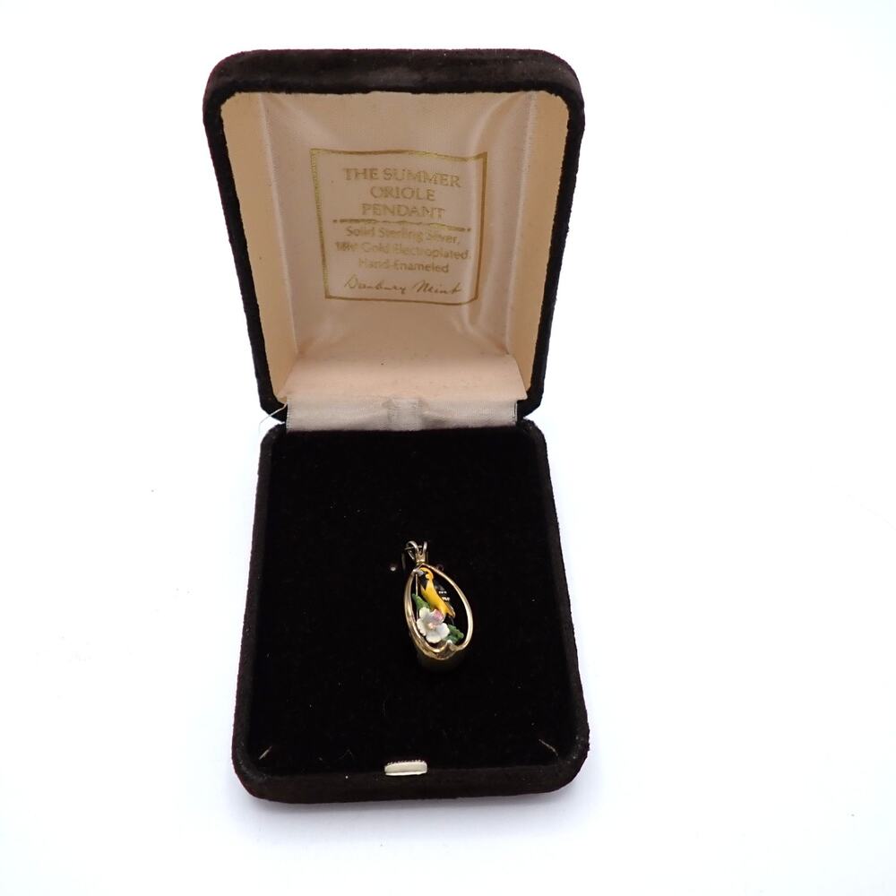 Danbury Mint Olszewski Summer Oriole Sterling Enamel Pendant 1988 Box